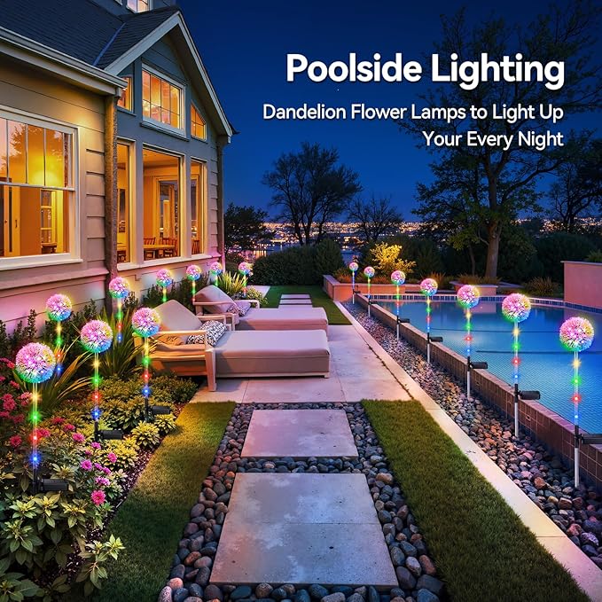 4 Pack Dandelion Solar Outdoor Lights Decorative with Colorful String Lights, Upgraded Waterproof Solar Garden Decor for Yard, Patio, Landscape Decoration-VerdiqueGarden