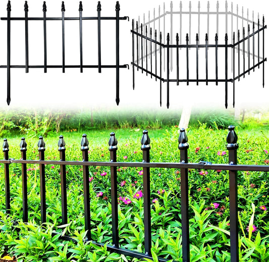 Metal Decorative Garden Fence 22" Wide x 18" High (5 Panels, Total Length 9.17 feet), Metal Border Folding Fence, Landscape Fencing for Flower Bed, Yard, Animal Barrier-VerdiqueGarden