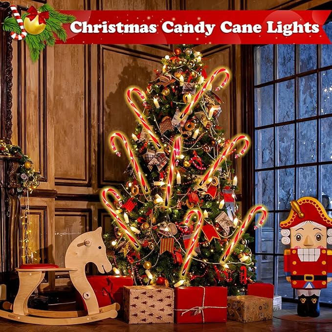 12 Pack Christmas Candy Cane Lights Outdoor Solar Pathway Lights Christmas Decorations Waterproof Driveway Walkway Markers Yard Garden Home Xmas Decor, 2-in-1 Rechargeable Solar Power-VerdiqueGarden