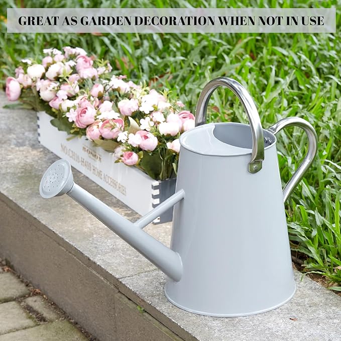 1.5 Gallon Watering Can for Outdoor Plants,Large Metal Plant Watering Pot with Removable Spout,Flower Garden Water Can Watering Pot,Galvanized Steel Watering Can with Stainless Steel Handles，Grey-VerdiqueGarden