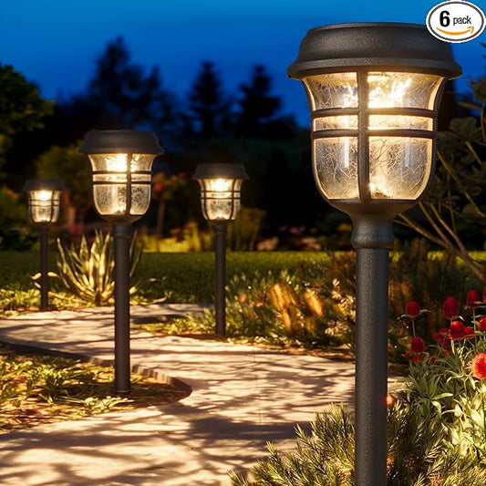 XMCOSY+ Solar Pathway Lights Outdoor 6 Pack, 2 Lighting Modes Warm White & RGB Auto Color Changing LED Solar Powered Garden Lights IP65 Waterproof for Yard Walkway Driveway Landscape Lawn Decorative-VerdiqueGarden