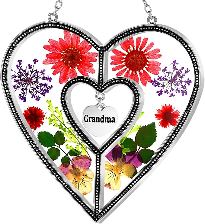 KY&BOSAM Suncatcher Stained Glass Grandma Heart Gifts for Women Mother`s Day Grandma Gift Gifts for Grandma from Daughter Son Indoor Decor Yard Decor for Mother Day Christmas Birthday Gift-VerdiqueGarden