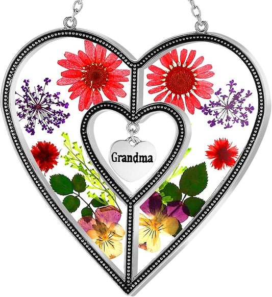 KY&BOSAM Suncatcher Stained Glass Grandma Heart Gifts for Women Mother`s Day Grandma Gift Gifts for Grandma from Daughter Son Indoor Decor Yard Decor for Mother Day Christmas Birthday Gift-VerdiqueGarden