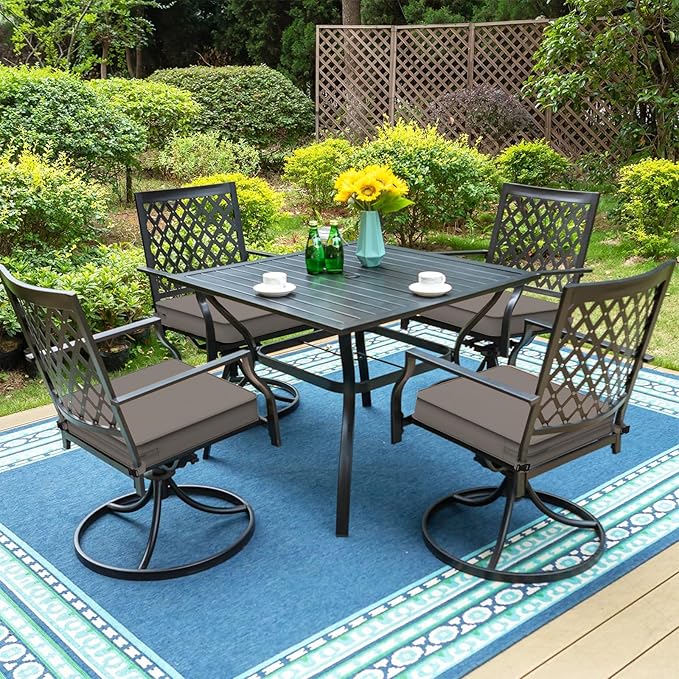 LVTXIII Patio Chair Cushions 19"x19"x3", Water-Repellent Outdoor Seat Cushions for Patio Furniture, Square Chair Pads with Ties for Home Garden Decoration, Set of 2, Dark Grey-VerdiqueGarden