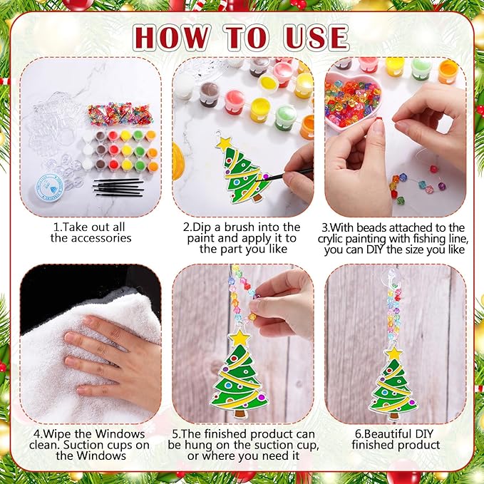 30 Sets Suncatchers Window Art Kits, DIY Sun Catchers Bulk Crafts Paint Your Own Window Ornaments for Boys Girls Classroom Home Party Birthday Activity Decor(Christmas Style)-VerdiqueGarden