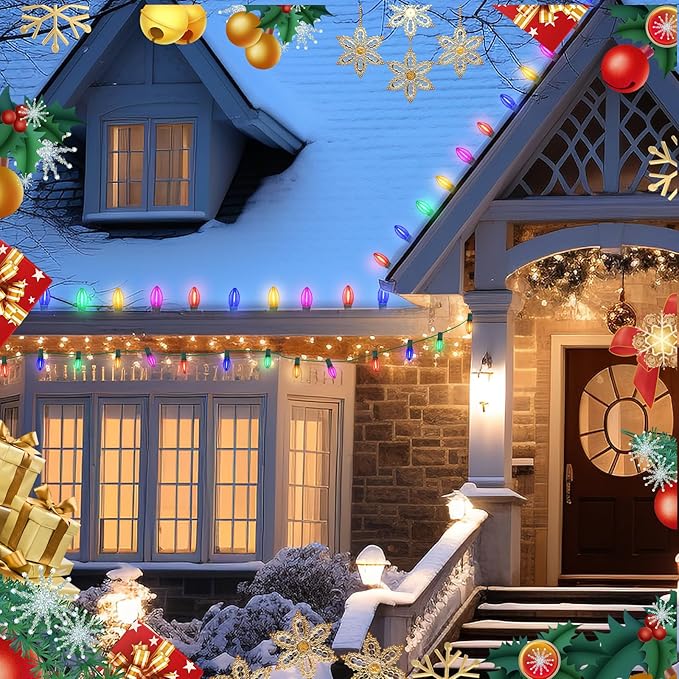 C9 LED Christmas Lights Outdoor,25FT Multicolored Christmas Lights with 26 Colorful Clear Multicolor LED Bulbs,Connectable Old Fashioned Christmas Lights for Garden Patio Xmas Tree Party Home Decor-VerdiqueGarden