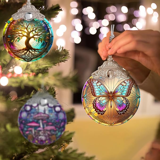 Stained Glass Suncatcher, Jocidea Butterfly Ornament, Christmas Ornaments, Holidays Ornaments, Christmas Tree Decor, Butterfly Decor for Home, Butterfly Gifts-VerdiqueGarden