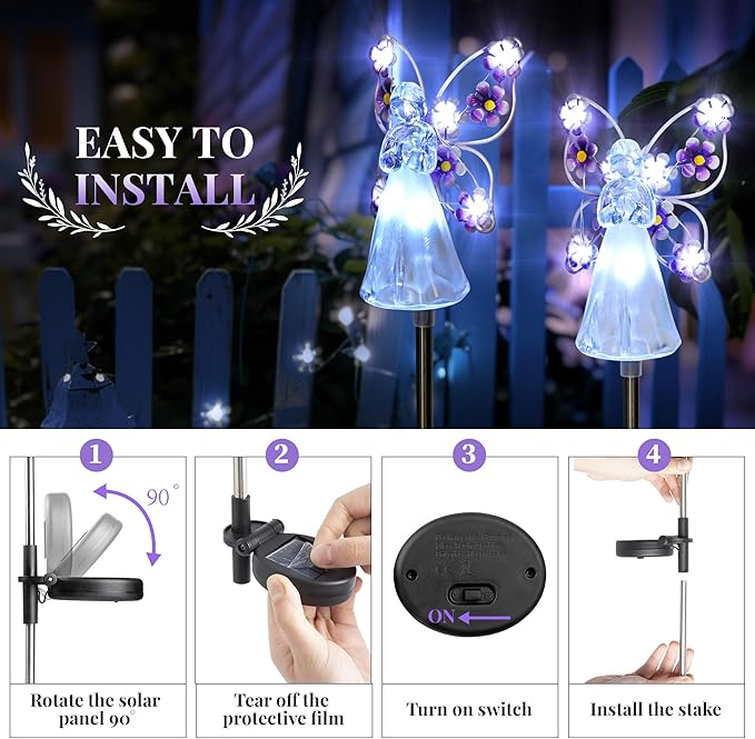GIGALUMI Solar Angel Garden Stake Lights - 2 Pack Angel Solar Lights Outdoor Garden, Eternal Light Angel with 7 LEDs for Cemetery Grave Decorations, Memorial Gift, Christmas Yard Art, Sympathy Gifts-VerdiqueGarden
