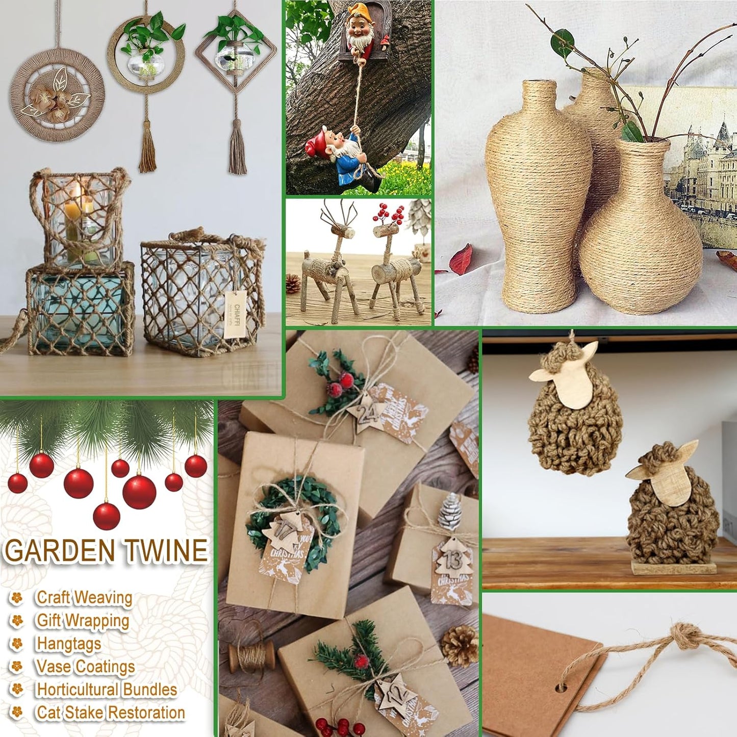 6mm Jute Twine String, 164 Feet 4 Ply Thick Heavy Duty Twine Rope for Crafts, Cat Scratching Post, Cats Toy Making, Gardening Plant, Packing, Bundling, Christmas, Wedding Decor-VerdiqueGarden