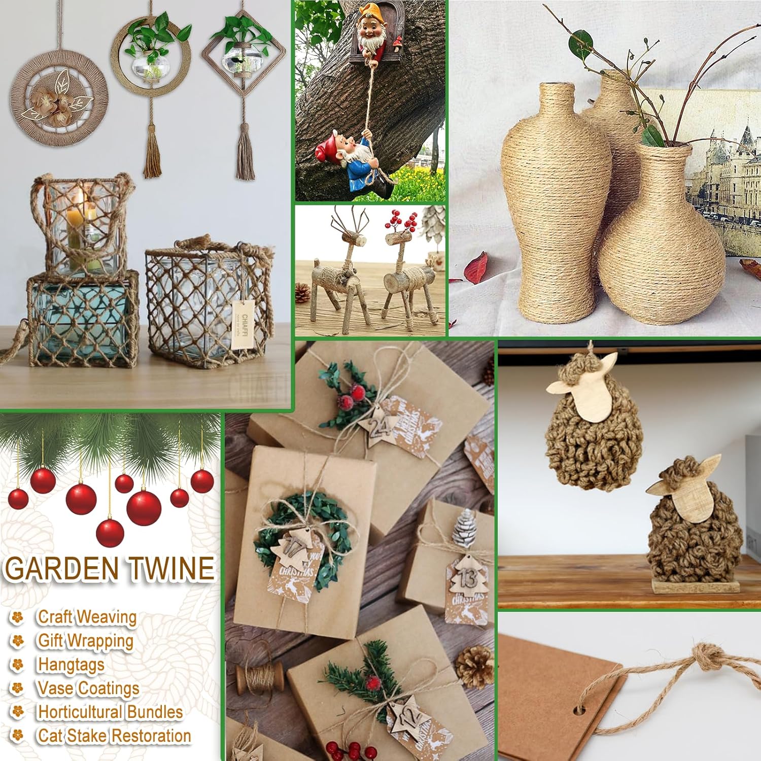 6mm Jute Twine String, 164 Feet 4 Ply Thick Heavy Duty Twine Rope for Crafts, Cat Scratching Post, Cats Toy Making, Gardening Plant, Packing, Bundling, Christmas, Wedding Decor-VerdiqueGarden