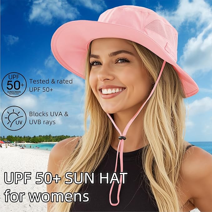 Connectyle Women's UPF 50+ Sun Hat UV Protection Wide Brim Bucket Hat Summer Beach Hats Fishing Hiking Outdoor Safari Hats-VerdiqueGarden