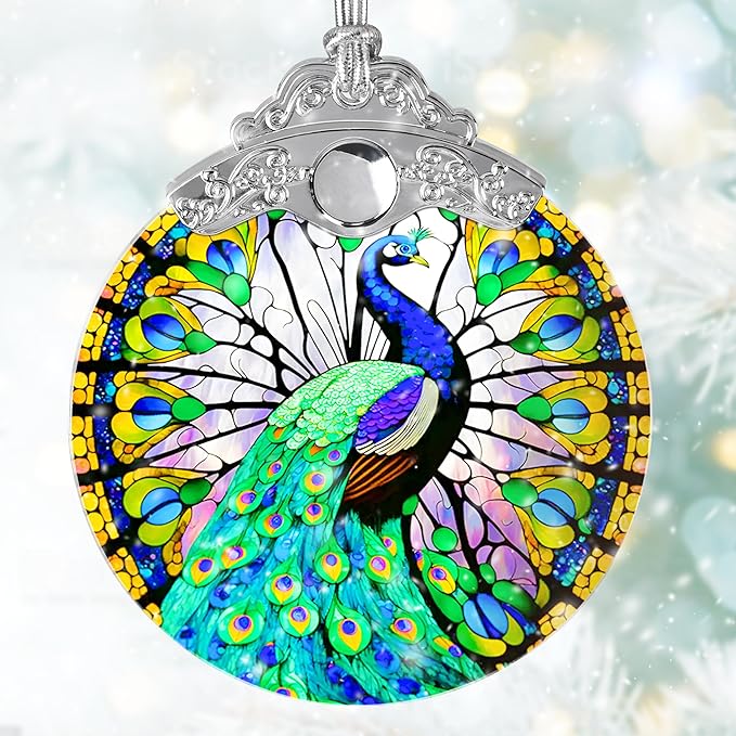 Stained Glass Suncatcher, Jocidea Peacock Ornament, Christmas Ornaments, Holidays Ornaments, Christmas Tree Decor, Peacock Decor for Home, Peacock Gifts-VerdiqueGarden