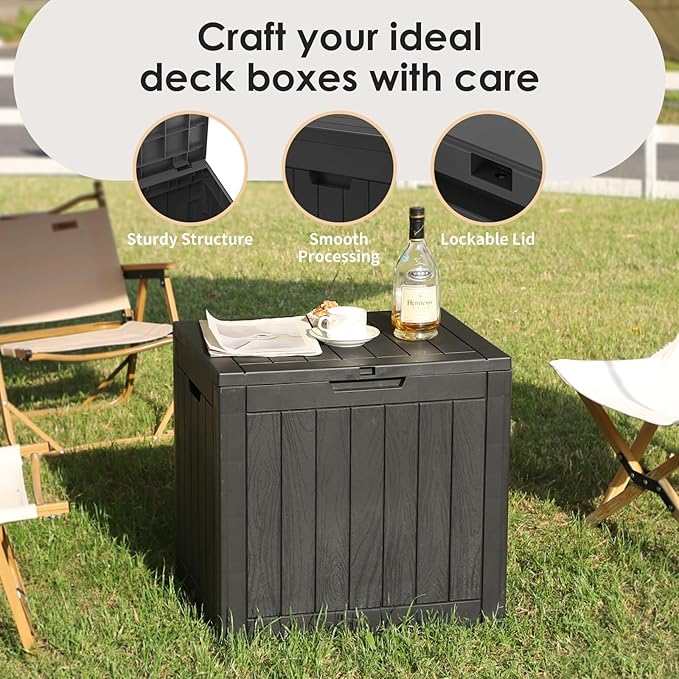 DRATO Deck Boxes, 31 Gallon Outdoor Storage Box for Patio Cushion, Sports Equipment, Garden Tools, Waterproof and UV Resistant, Lockable (Black)-VerdiqueGarden