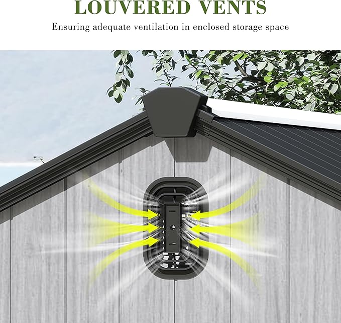 Domi 6x6FT Outdoor Resin Storage Shed with Transparent Windows & Louvered Vents, Plastic Tool Shed with Double Lockable Doors & Gable Roof, Outside Garden Shed for Backyard, Patio, Lawn, Grey-VerdiqueGarden