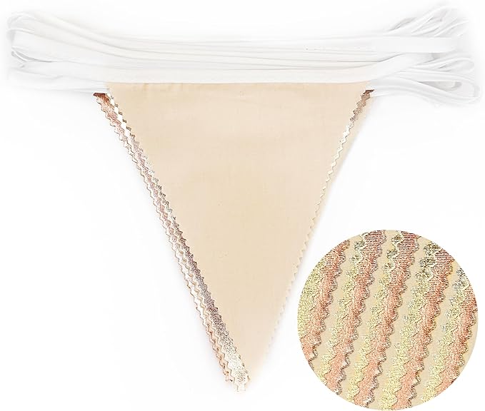 Rose Gold Champagne Gold Beige Party Decorations Metallic Fabric Triangle Flag Pennant Banner Garland Bunting for Engagement Bridal Shower Wedding Birthday Baby Shower Graduation Decoration Supplies-VerdiqueGarden
