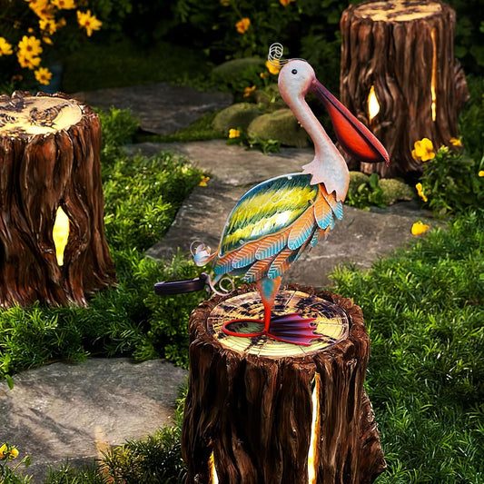 HONGLAND Solar Metal Pelican Statues Garden Sculpture & Statues, Glass Outdoor Pelican Yard Art Coastal Ocean Bird Decor Lawn Ornament for Backyard Porch Patio Decor（19 Inch）-VerdiqueGarden