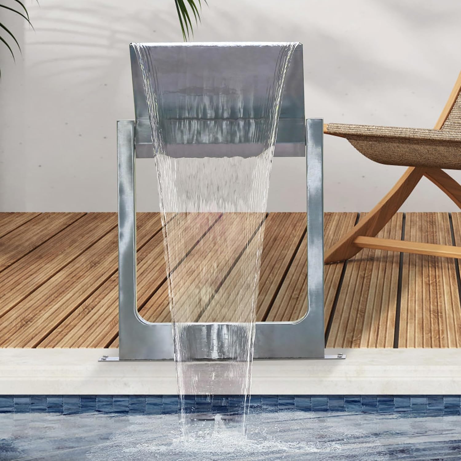 180° Rotating 304 Stainless Steel Waterfall Spillway, Swimming Pool & Garden Cascade Waterfall Fountain with Adjustable Spray Direction and Angle for Upscale Resorts, Luxury Residences-VerdiqueGarden