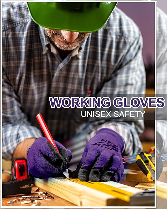 Nuogo 48 Pairs Gardening Gloves for Men Women Rubber Coated Safety Work Gloves Bulk for Gardening Construction Work-VerdiqueGarden