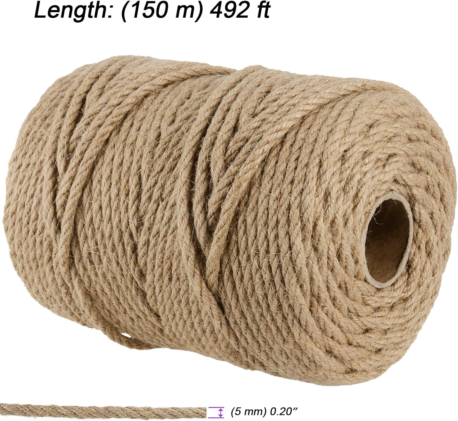 JOIKIT 5mm 492 Feet Jute Twine, Natural Braided Jute Rope, Twisted Hemp Rope for Crafts, Gardening, Bundling, Home Decoration-VerdiqueGarden