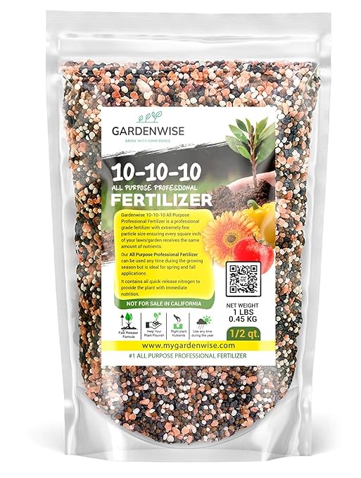 10-10-10 Plant Fertilizer Slow Release - 10 10 10 All Purpose Granular Garden Fertilizer for Vegetables, Tomato, Arborvitae, Shrubs, Rose, Flowers, Fruit, Fig Trees (1/2 Quart)-VerdiqueGarden
