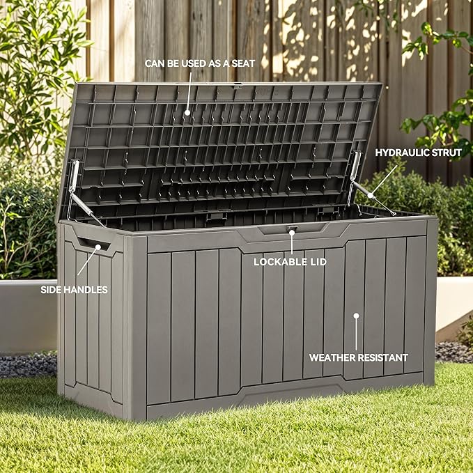 YITAHOME 80 Gallon Outdoor Storage Box, Large Water Resistant Resin Deck Box, Indoor Outdoor Lockable Storage Container for Patio, Garden, Cushions, Tools, Equipment (Taupe)-VerdiqueGarden