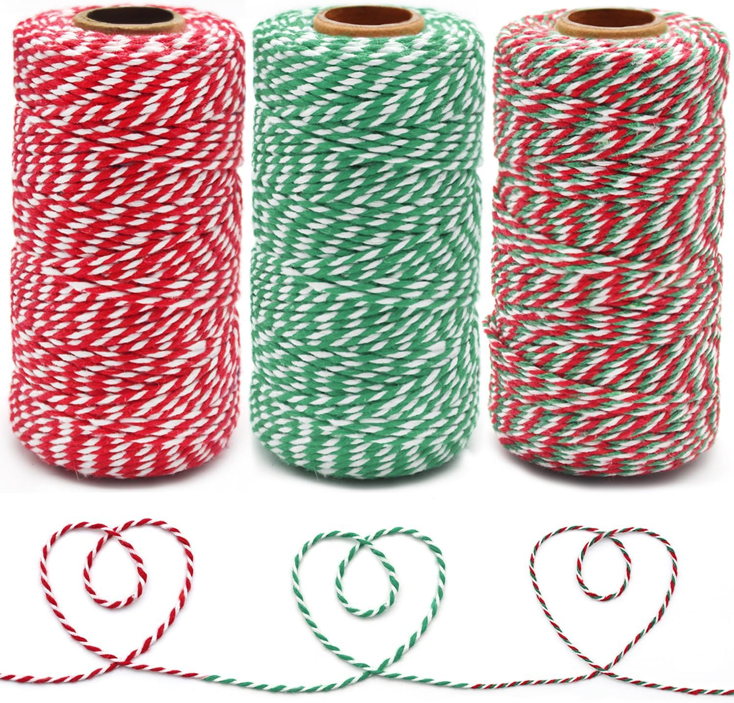 Anvin Natural Jute Twine - 984 Feet, 10 Ply, 2mm Thick, Green, Red, White (Pack of 3) - Bakers, Butcher, Baking, Arts & Crafts, Gardening-VerdiqueGarden