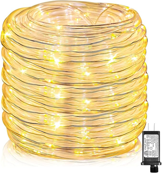 Rope Lights Outdoor, 100FT 300 LED Plug in Christmas Lights with Waterproof 8 Modes, Connectable String Twinkle Light for Indoor House Patio Garden Party Holiday Decorations, Warm White-VerdiqueGarden
