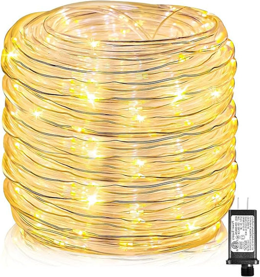 Rope Lights Outdoor, 100FT 300 LED Plug in Christmas Lights with Waterproof 8 Modes, Connectable String Twinkle Light for Indoor House Patio Garden Party Holiday Decorations, Warm White-VerdiqueGarden