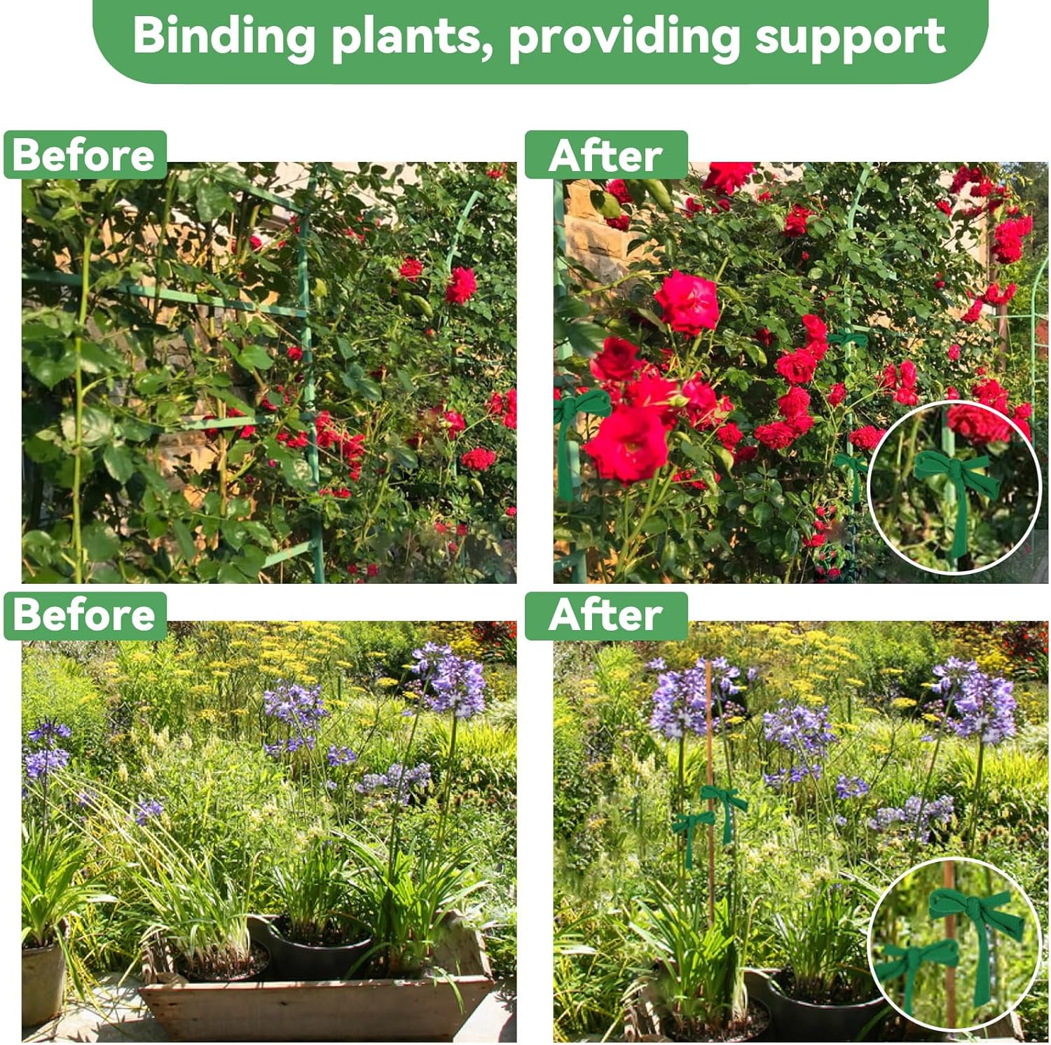 2 Pack Garden String - Plant Ties, Garden Twine, Gardening Tape, Tree Support, Stretchy Trap for Trees,Flowers,Green Soft Ties for All Plants All Gardeners(35M/Roll,115FT)-VerdiqueGarden