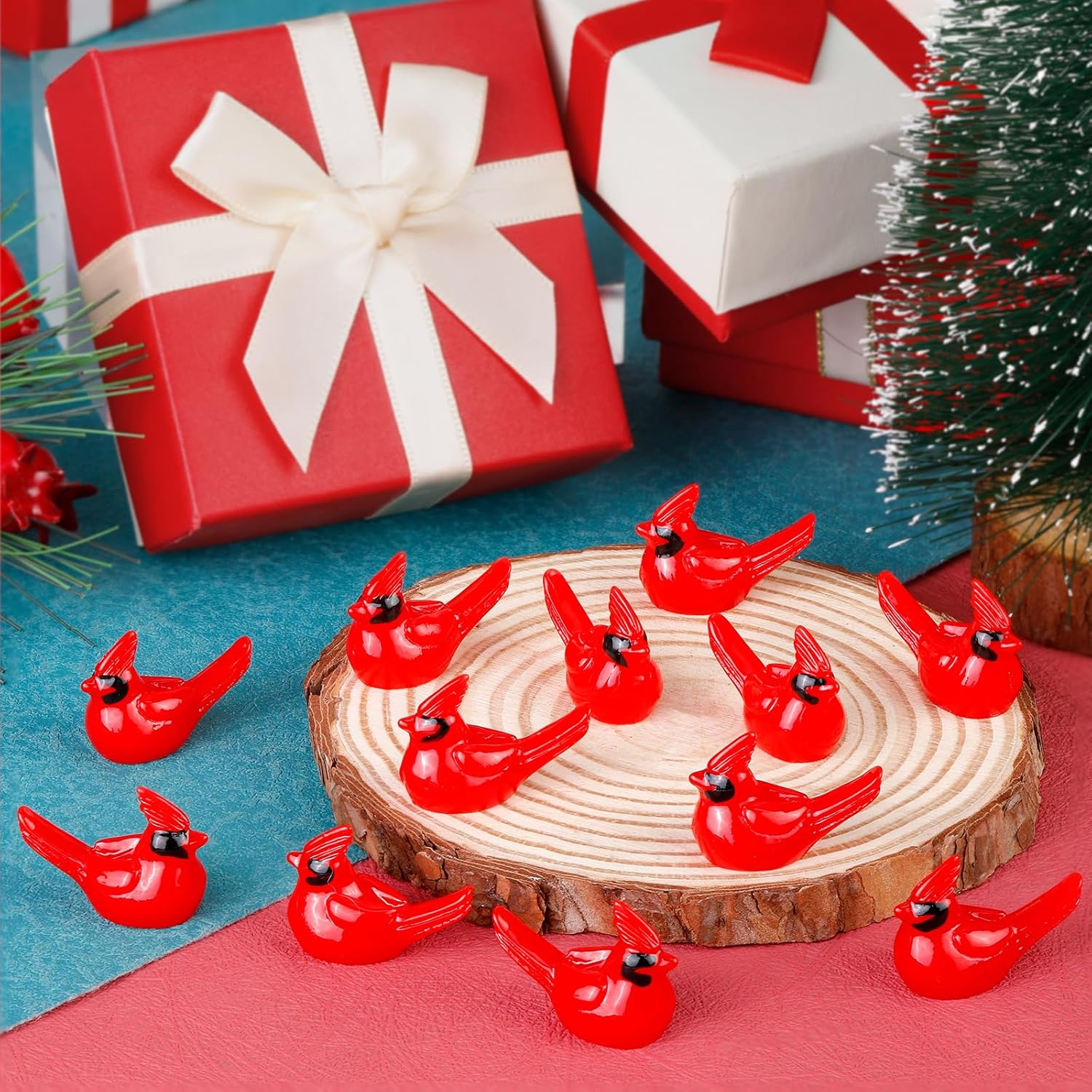 100 Pcs Mini Resin Red Cardinal Bird Figurines – Tiny Cardinal Ornaments for Christmas, Cake Toppers, Garden Crafts, Dollhouse, Fairy Micro Landscape, Party and Home Decorations-VerdiqueGarden