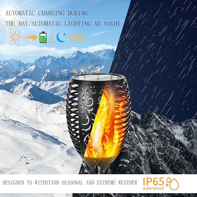 I-SHUNFA 96 LED Outdoor Waterproof Solar Torch Lights with 3 Modes—Flickering Flame, Fade Effect, or Full Brightness! Automatic On/Off Landscape Decorations and Security Lights-VerdiqueGarden