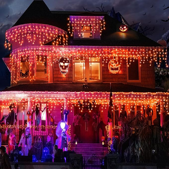 Christmas Icicle Lights Outdoor, 66ft 640 LED Icicle Lights for Outside with 8 Modes Timers, Waterproof Plug in Twinkle String Light for House Yard Eave Patio Party Holiday Decorations, Orange-VerdiqueGarden