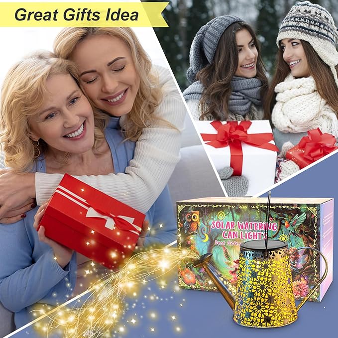 VOOKRY Solar Watering Can Lights, Large Retro Metal Hanging Solar Lights Outdoor Waterproof, Gardening Gifts for Mom Grandma Women Birthday, Garden Decor Yard Light Outside for Porch Landscape Patio-VerdiqueGarden