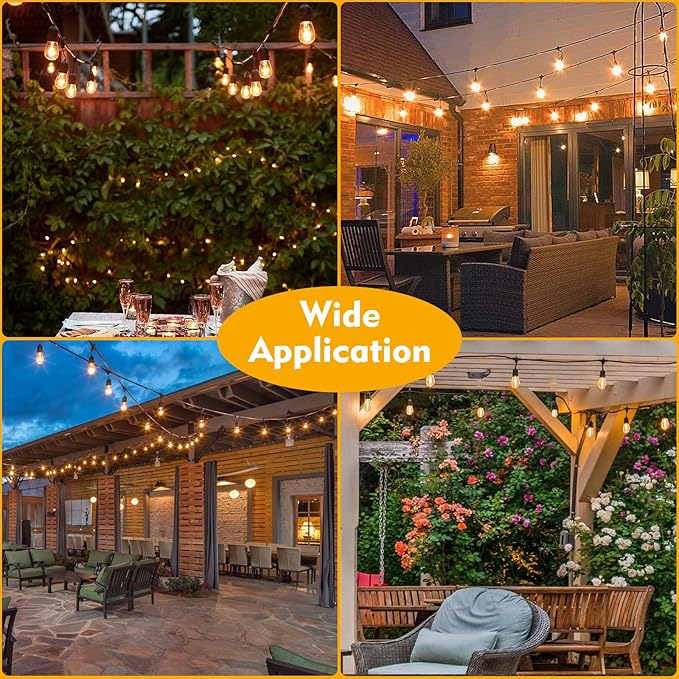 24 Pack LED S14 Replacement Light Bulbs, Waterproof 1W Vintage Edison Bulbs for Outdoor Patio Backyard String Lights, Dimmable, E26 Regular Medium Screw Base, 2200K Warm White-VerdiqueGarden