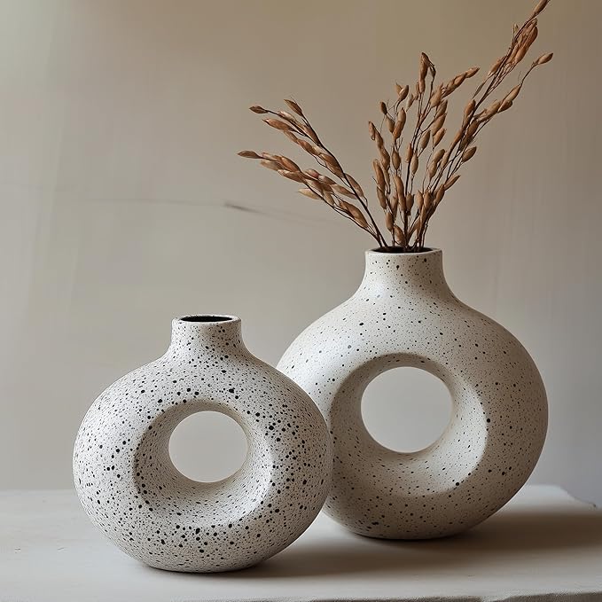 NOBULA Ceramic Bagel Vases C6 – Thoughtful for Mom – Elegant Set of 2 for Living Room, Bedroom or Table – Modern Home Decor She’ll Love – Perfect for Flowers & Plants-VerdiqueGarden