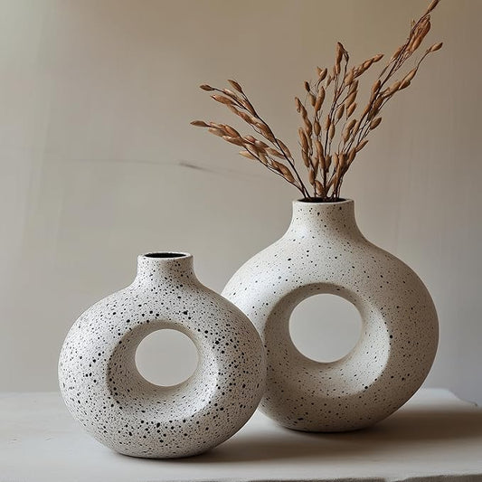 NOBULA Ceramic Bagel Vases C6 – Thoughtful for Mom – Elegant Set of 2 for Living Room, Bedroom or Table – Modern Home Decor She’ll Love – Perfect for Flowers & Plants-VerdiqueGarden