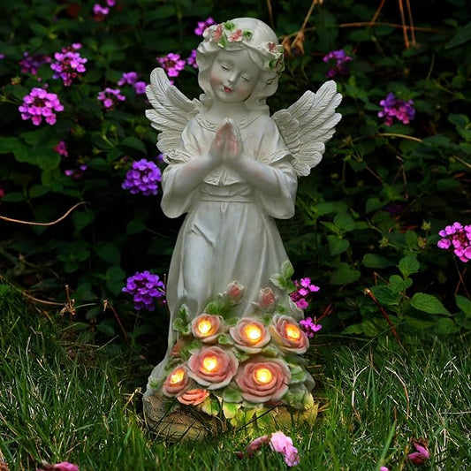 Garden Decor Angel Statue, Outdoor Patio Garden Sculptures & Statues, Solar Yard Decorations Lawn Ornaments Figurines for Outside-VerdiqueGarden