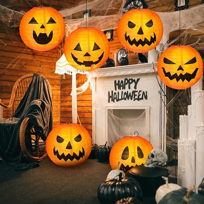 Retisee 20 Pcs 8 Inch Halloween Pumpkin Paper Lantern Halloween Jack O Lantern Paper Lantern Orange Pumpkin Lantern for Halloween Party Halloween Pumpkin Hanging Paper Lantern for Indoor Outdoor Decor-VerdiqueGarden