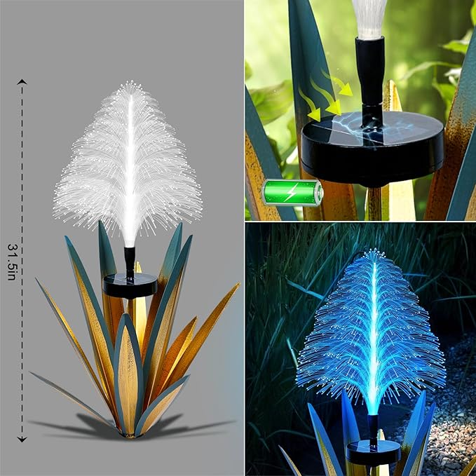 Homight Metal Outdoor Decoration Gift Christmas Decorations Outdoor Metal Agave Yard Art Garden Lights Solar Outdoor, 7 Color Changing Garden Yard Pathway Xmas Decor Waterproof (2 pcs Blue)-VerdiqueGarden