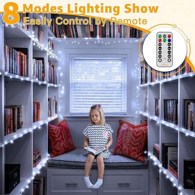 Ollny Outdoor String Lights 800LED 262FT, Cool White Waterproof Fairy Light with Remote Plug in, 8 Modes Timers Dimmable Christmas Lights for Outside Indoor Bedroom Patio Camping Garden-VerdiqueGarden