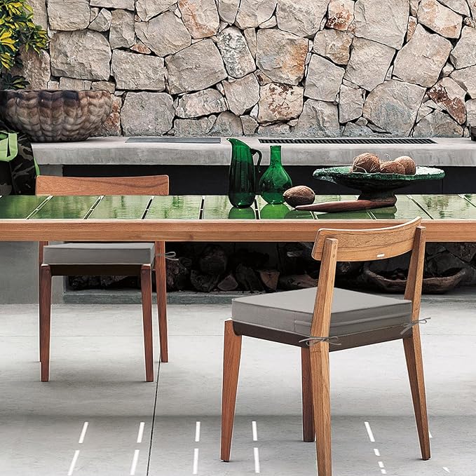 Sunbrella Square Corner Seat Cushions, 18.5" x 16" x 3", Set of 4, Indoor Outdoor Water Repellent Universal Chair Pads with Ties for Patio Furniture, Garden Dining Chairs, Specrtum Pebble-VerdiqueGarden