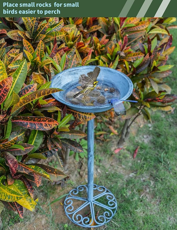 Bird Baths for Outdoors 25.5 Inch Height Outdoor Garden Bird Feeder Metal Birdbath with Dragonfly for Garden Yard and Lawn Decoration,Blue-VerdiqueGarden