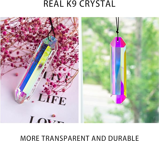 HDCRYSTALGIFTS 2PCS 5" Large Crystal Sun Catcher Prisms for Windows Indoor, AB Colored Hexagone Hanging Crystals Suncatchers, Rainbow Maker for Christmas,Patio,Chandelier,Garden Ornaments-VerdiqueGarden