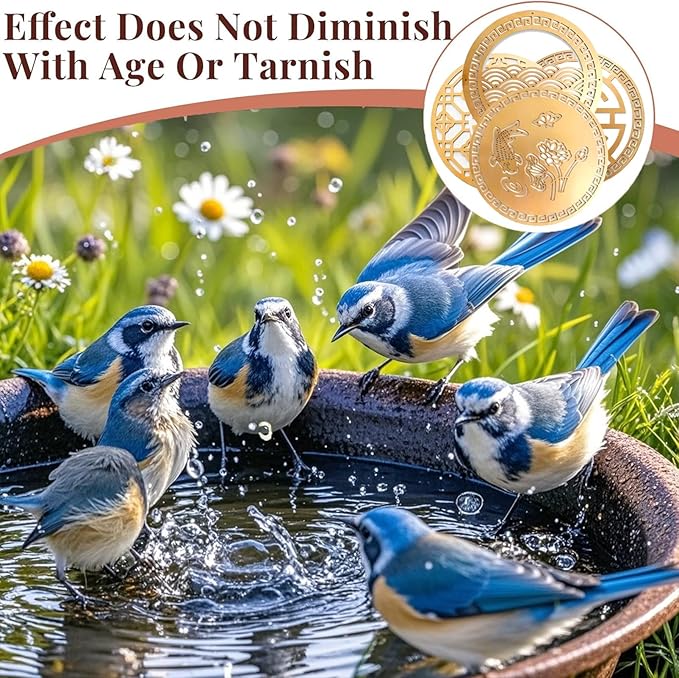 Copper Bird Bath Purification Disk, Water Wiggler for Bird Bath, Bird Bath Copper Disk, 1mm Reinforced 99% Pure Copper Cleaning Disk, Universal Fit for Outdoor Birdbaths, 4 Inch in Diameter (G)-VerdiqueGarden