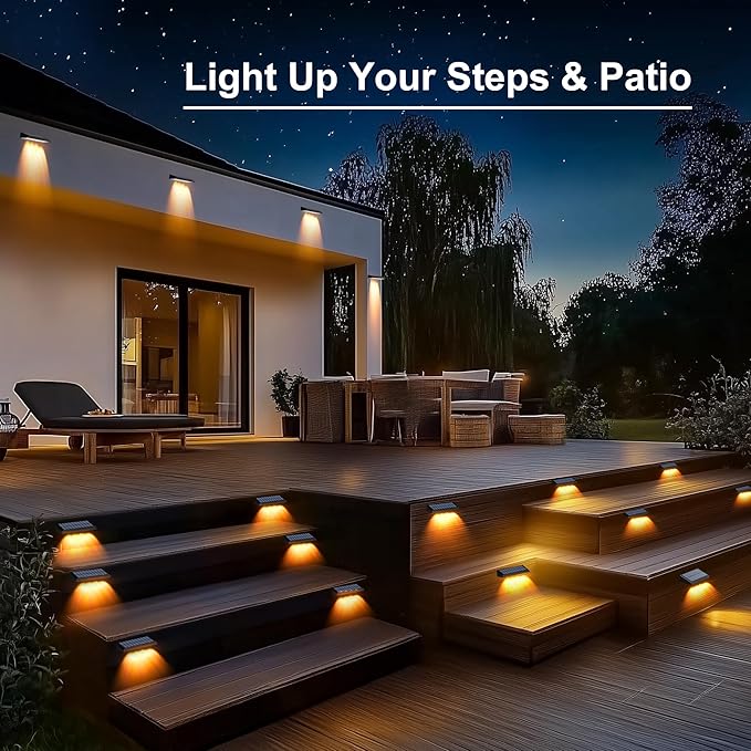 Solar Fence Lights Outdoor Waterproof IP65, 8 Pack Fence Lights Solar Powered 60 Lumens Auto On/Off Step Wall Lights Outside Decorations for Yard, Porch, Patio, Stairs, Pool, Deck, Garden- Warm Light-VerdiqueGarden