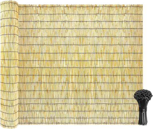 Natural Reed Fencing Rolls: Privacy Bamboo Fence 3/4/5/6ft High Roll Reed Screen, Decorative Bamboo Fencing for Outdoor Balcony Patio Garden Backyard,with Cable Zip Ties (Nature, 5x10ft)-VerdiqueGarden