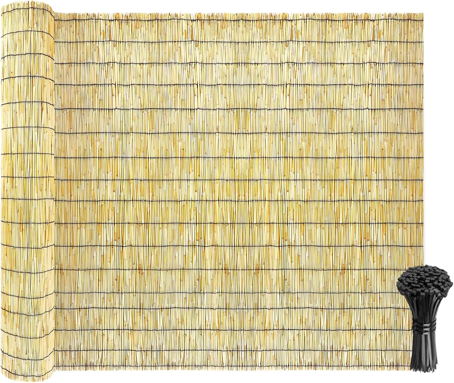 Natural Reed Fencing Rolls: Privacy Bamboo Fence 3/4/5/6ft High Roll Reed Screen, Decorative Bamboo Fencing for Outdoor Balcony Patio Garden Backyard,with Cable Zip Ties(Nature, 4x10ft)-VerdiqueGarden