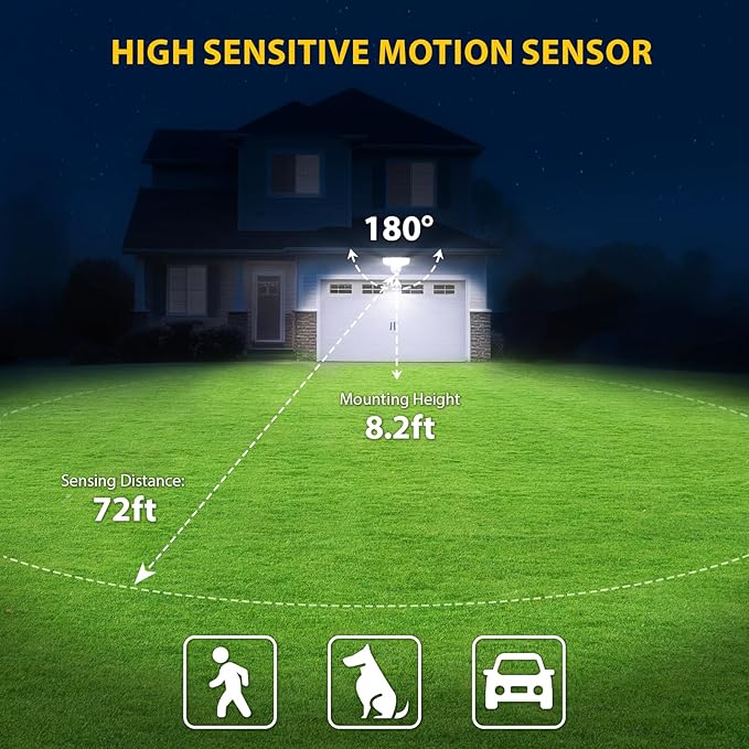90W 10000LM LED Security Lights Motion Sensor Outdoor Lights, 4 Head Dusk to Dawn, 6500K Daylight Flood Lights Outdoor Motion Sensor, IP65 Waterproof, Motion Light for Outside, Garage, Yard, Porch-VerdiqueGarden