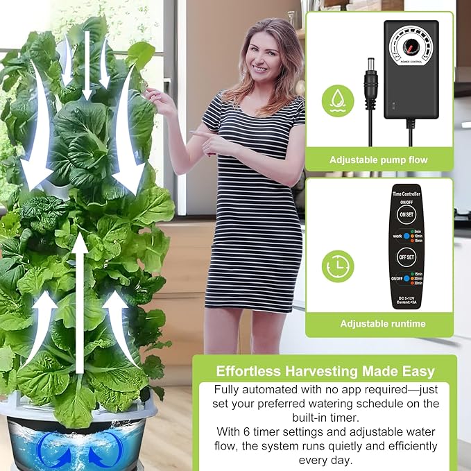Hydroponic System Kit, Hydroponic Vertical Garden, Lettuce & Herb Starter Kit, with 36 Plant Holes, 9-Tier Indoor Outdoor Growing Tower with Climbing Trellis and Timer-VerdiqueGarden