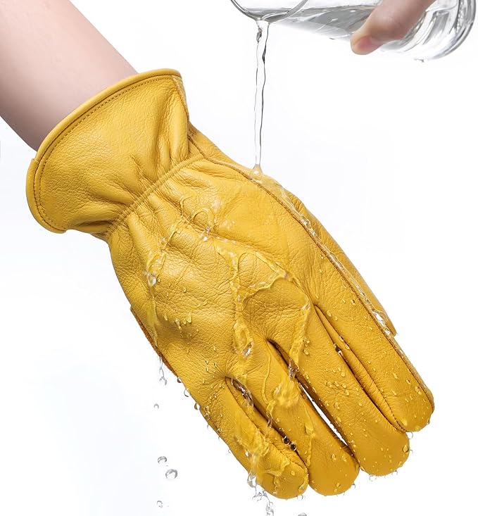 DULFINE Leather Work Gloves for Men & Women, Reinforced Durable Gardening Gloves,Cowhide Work Gloves,Puncture & Cut Resistant-VerdiqueGarden